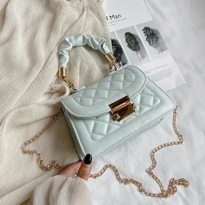 Women Simple PU Leather Metal Chain Crossbody Flap Bag