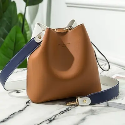 Women Fashion Color Blocking Patchwork PU Bucket Bag Handbags