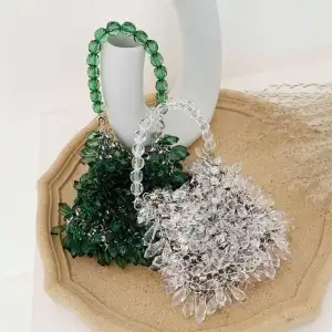 Women Fashion Acrylic Beaded Handle Evening Bag
