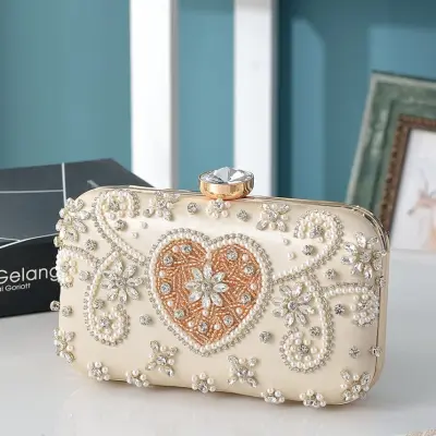 Women Fashion Acrylic Rhinestone Lock Clasp Evening Bag with Chain