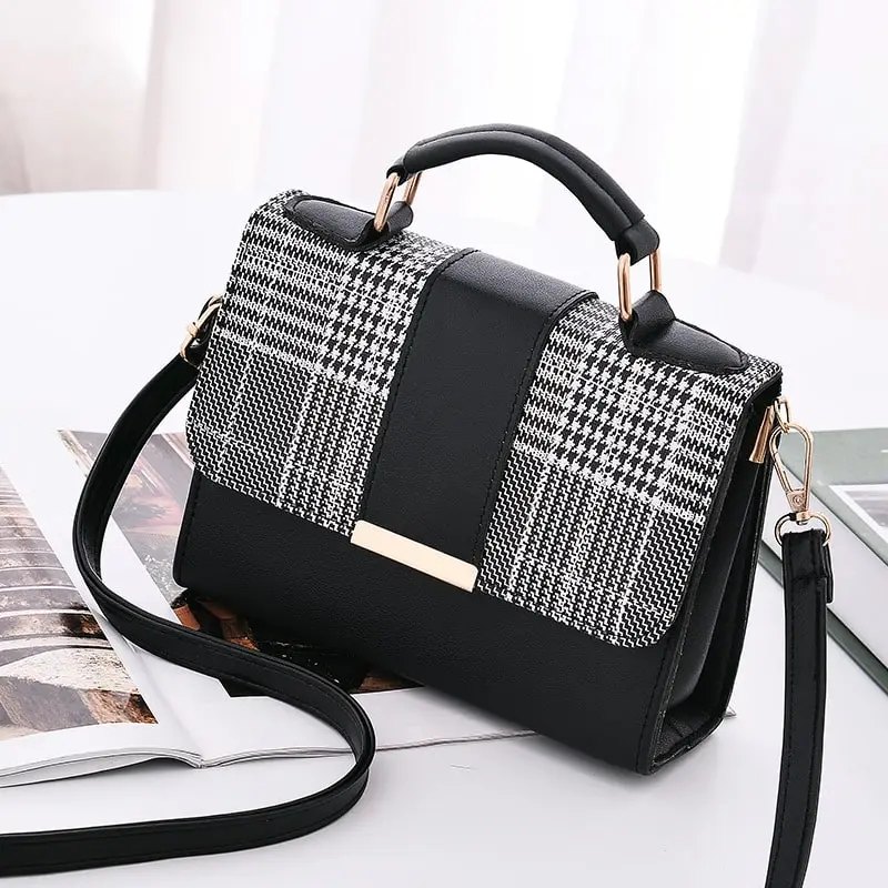Women Fashion Color Blocking PU Stripe Crossbody Bag