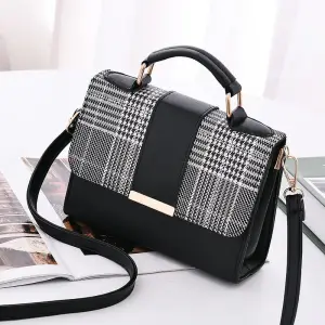 Women Fashion Color Blocking PU Stripe Crossbody Bag