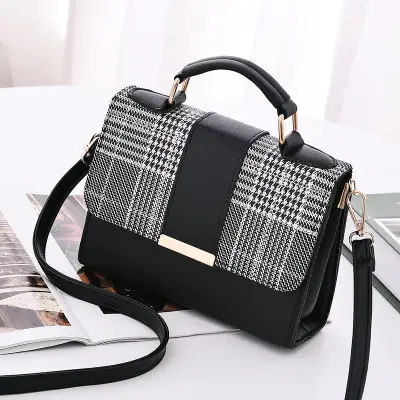 Women Fashion Color Blocking PU Stripe Crossbody Bag