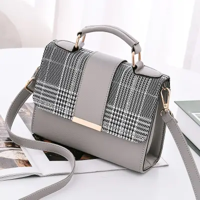 Women Fashion Color Blocking PU Stripe Crossbody Bag