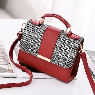 Women Fashion Color Blocking PU Stripe Crossbody Bag