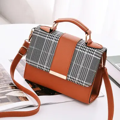 Women Fashion Color Blocking PU Stripe Crossbody Bag