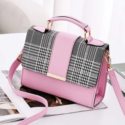 Women Fashion Color Blocking PU Stripe Crossbody Bag