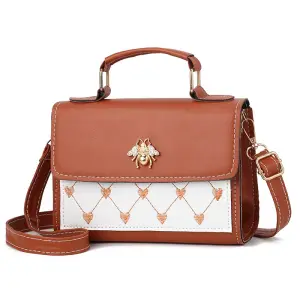 Women's Fashion Color Blocking Embroidery Metal Decoration Crossbody Bag