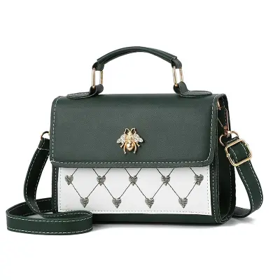 Women's Fashion Color Blocking Embroidery Metal Decoration Crossbody Bag