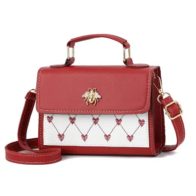 Women's Fashion Color Blocking Embroidery Metal Decoration Crossbody Bag