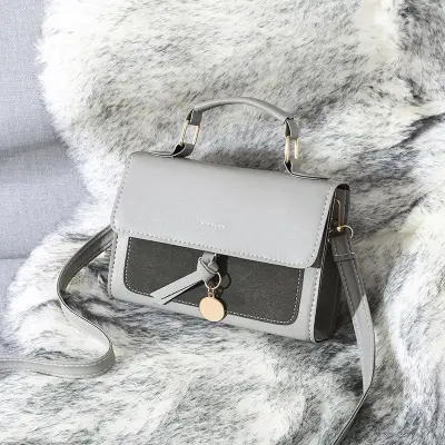 Women Casual Solid Color Patchwork PU Crossbody Messenger Bag Small