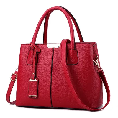 Women Fashion Lychee Pattern Solid Color Square Tote Bag Handbag