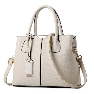 Women Fashion Lychee Pattern Solid Color Square Tote Bag Handbag