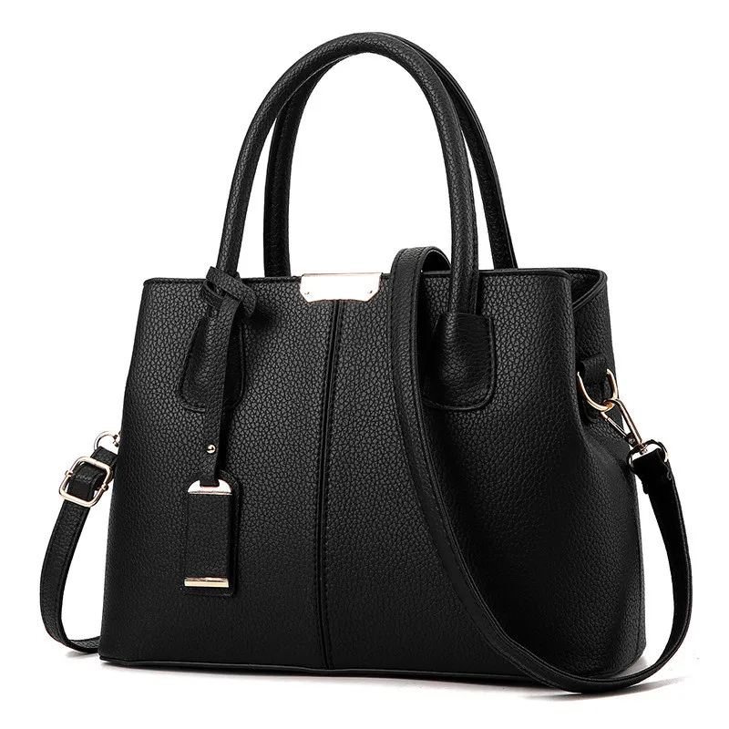 Women Fashion Lychee Pattern Solid Color Square Tote Bag Handbag