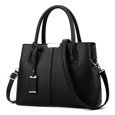 Women Fashion Lychee Pattern Solid Color Square Tote Bag Handbag