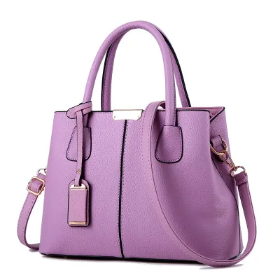 Women Fashion Lychee Pattern Solid Color Square Tote Bag Handbag