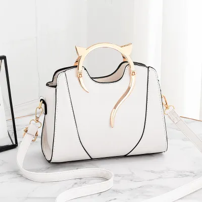 Woman Fashion Solid Color Unique Metal Handle Shoulder Bags