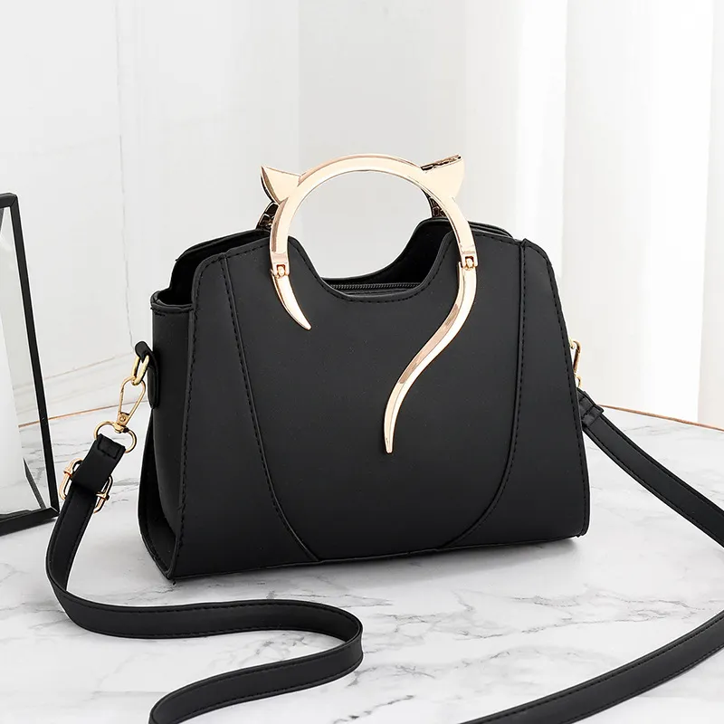 Woman Fashion Solid Color Unique Metal Handle Shoulder Bags