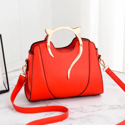 Woman Fashion Solid Color Unique Metal Handle Shoulder Bags