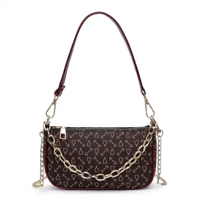 Women Vintage Geometric Printed Metal Chain Crossbody Bag PU Small Square Purse