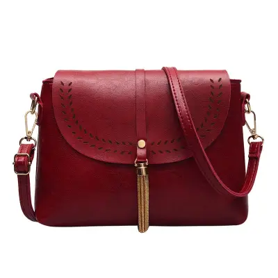 Women Vintage Style Hollow Out Tassels Decoration Crossbody Bag PU Messenger Bag