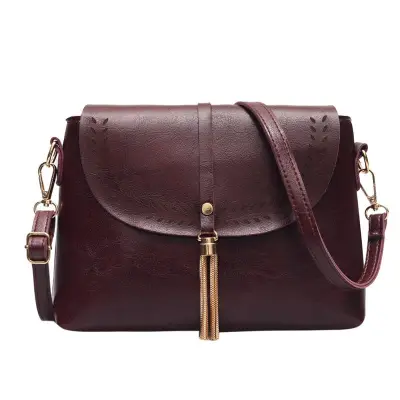Women Vintage Style Hollow Out Tassels Decoration Crossbody Bag PU Messenger Bag