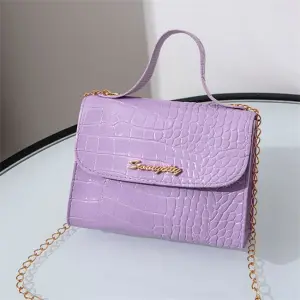 Women Fashion Crocodile Pattern Plaid Crossbody Bag
