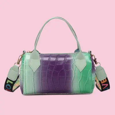 Women Fashion Gradient Color Crocodile Pattern Crossbody Mini Zipper Soft PU Bag