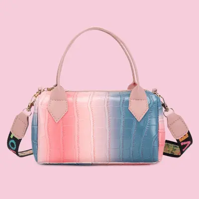 Women Fashion Gradient Color Crocodile Pattern Crossbody Mini Zipper Soft PU Bag