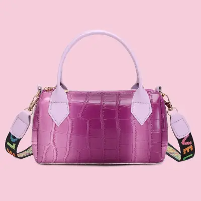 Women Fashion Gradient Color Crocodile Pattern Crossbody Mini Zipper Soft PU Bag