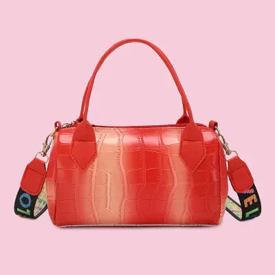 Women Fashion Gradient Color Crocodile Pattern Crossbody Mini Zipper Soft PU Bag