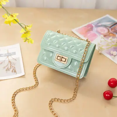 Women Fashion Solid Color Metal Chain Imitation Pearl Decoration Crossbody Bag