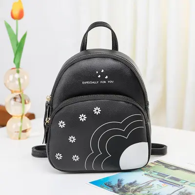 Women Fashion Color Blocking Floral Print Mini PU Backpack