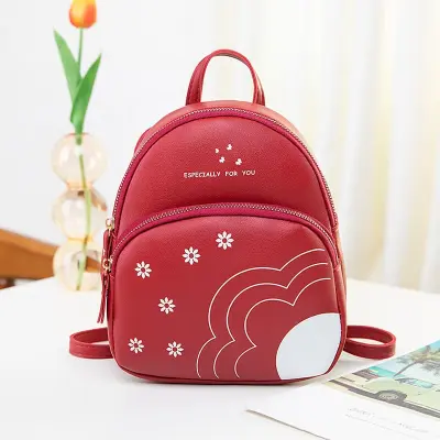 Women Fashion Color Blocking Floral Print Mini PU Backpack