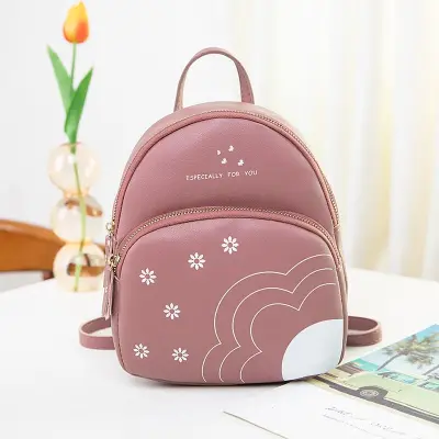 Women Fashion Color Blocking Floral Print Mini PU Backpack