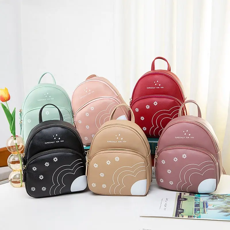 Women Fashion Color Blocking Floral Print Mini PU Backpack