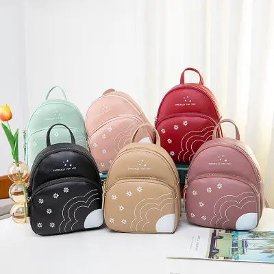 Women Fashion Color Blocking Flower Printed Mini Backpack