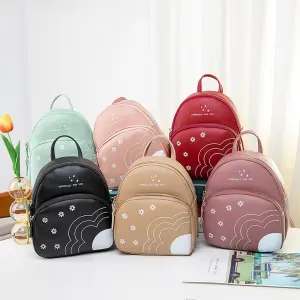 Women Fashion Color Blocking Floral Print Mini PU Backpack