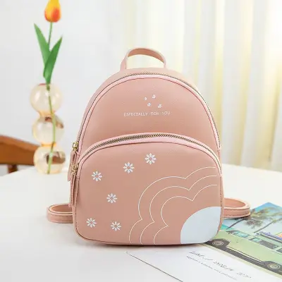 Women Fashion Color Blocking Floral Print Mini PU Backpack