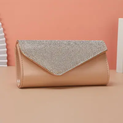 Women Fashion Rhinestone Decoration Metal Chain PU Leather Evening Bag