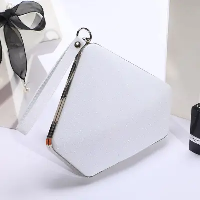 Women Unique Glitter Diamond Shape Evening Bag PU Leather Solid Color