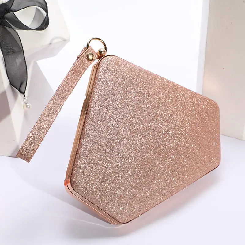 Women Unique Glitter Diamond Shape Evening Bag PU Leather Solid Color