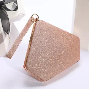 Women Unique Glitter Diamond Shape Evening Bag PU Leather Solid Color