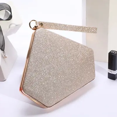 Women Unique Glitter Diamond Shape Evening Bag PU Leather Solid Color