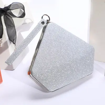 Women Unique Glitter Diamond Shape Evening Bag PU Leather Solid Color