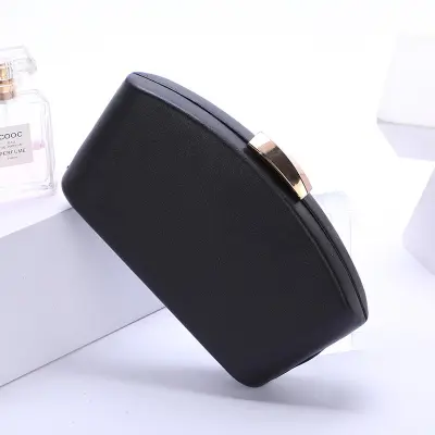 Women Simple Style Solid Color Flower Carving PU Leather Sector Evening Bag