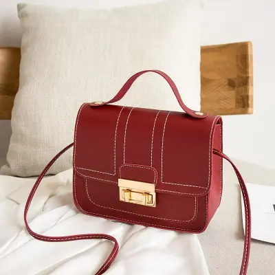 Women Simple Style Stitching Lock Clasp Crossbody Bag PU Small Square