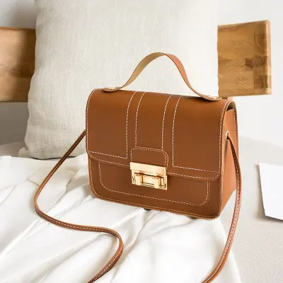 Women Simple Style Stitching Lock Clasp Crossbody Bag PU Small Square