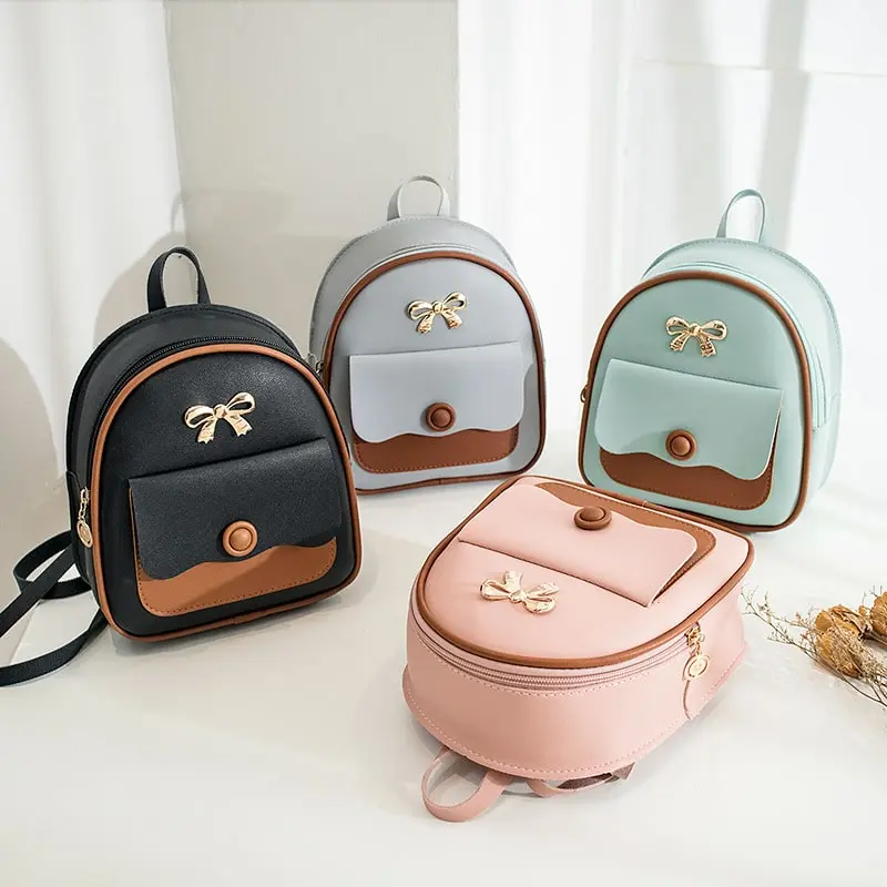 Women Fashion Color Blocking Mini PU Backpack