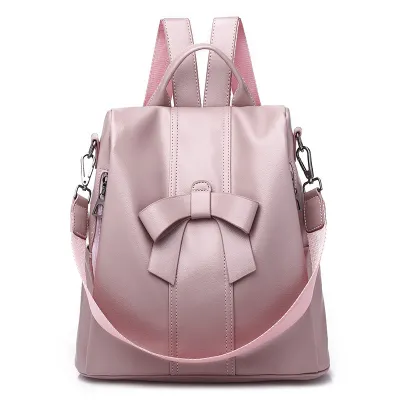 Women Fashion Solid Color Bow Decor PU Backpack